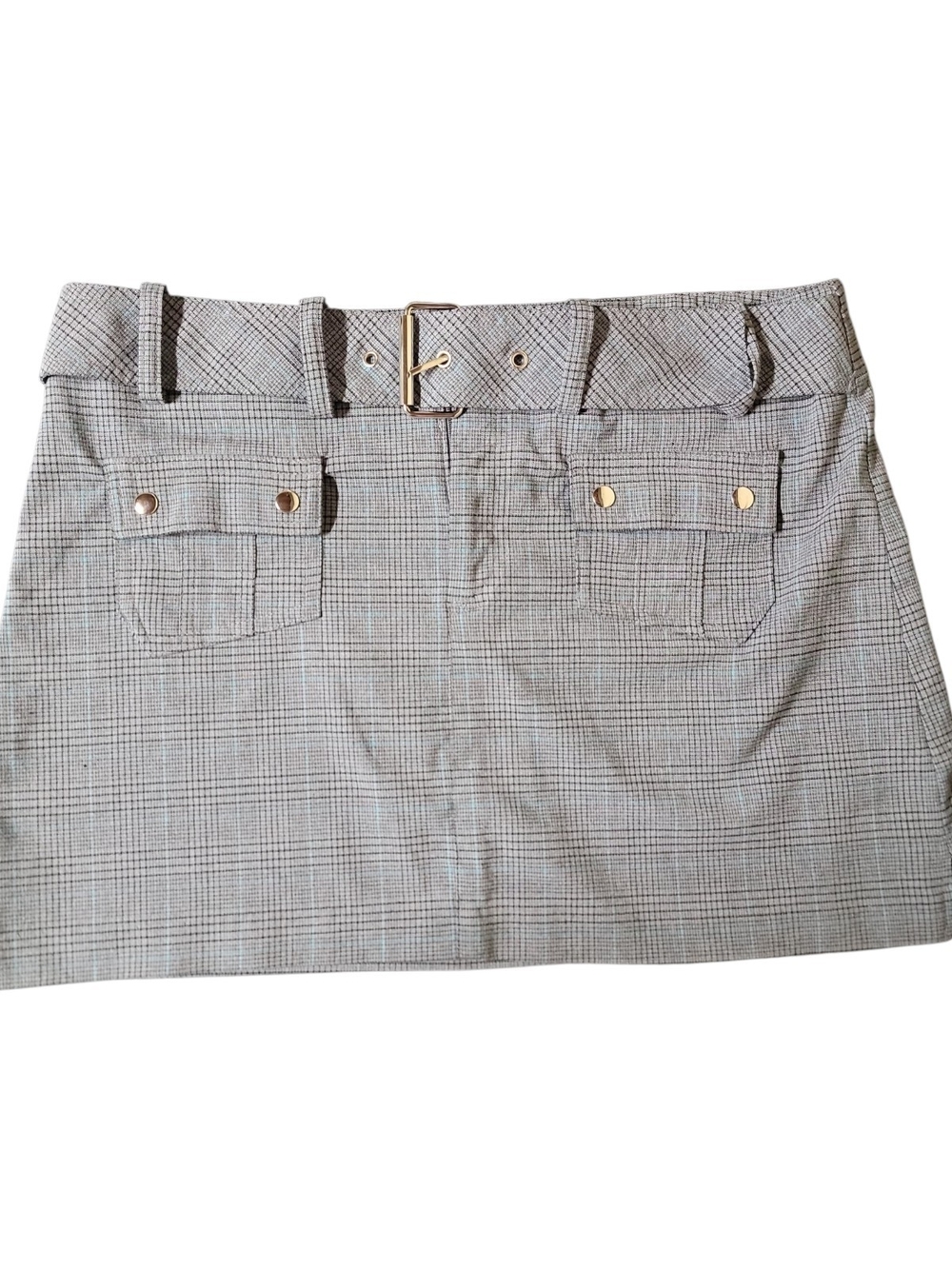 No Boundaries Gray Plaid Mini Skirt with Belt